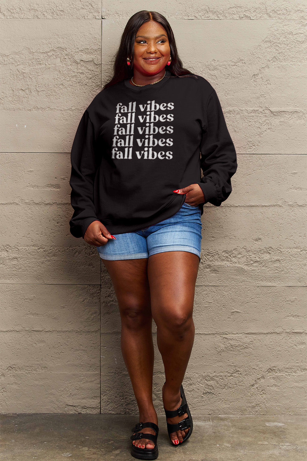 Simply Love Full Size FALL VIBES Graphic Sweatshirt-Jewearrings