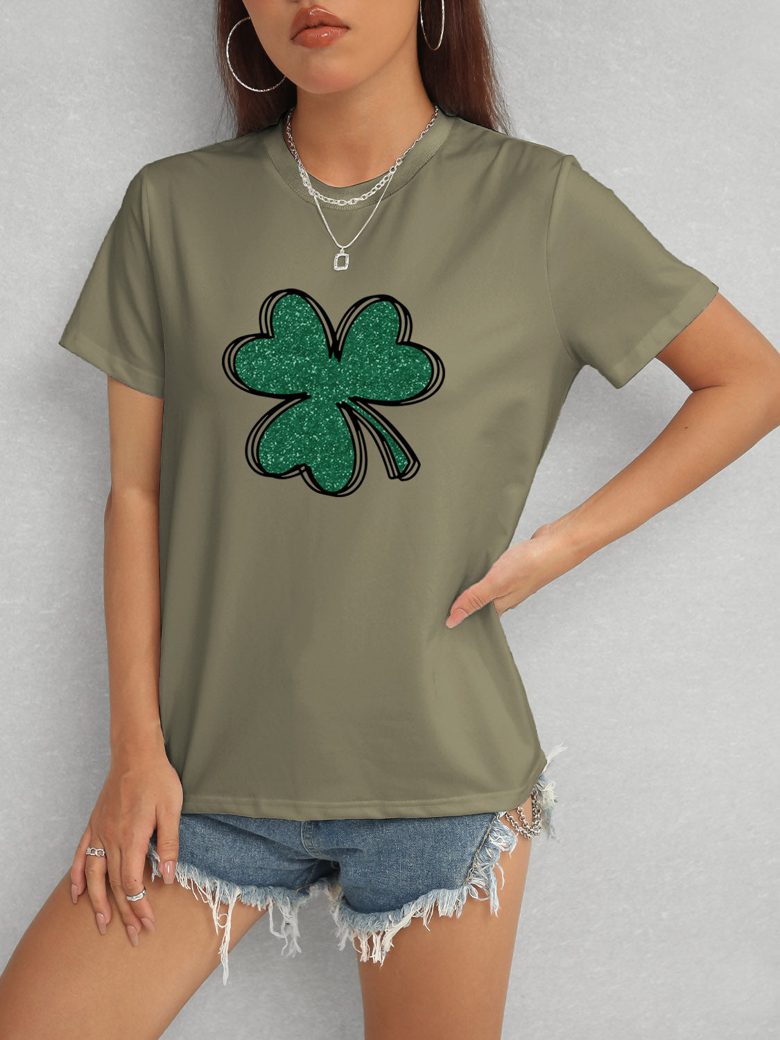 Lucky Clover Round Neck T-Shirt-Jewearrings