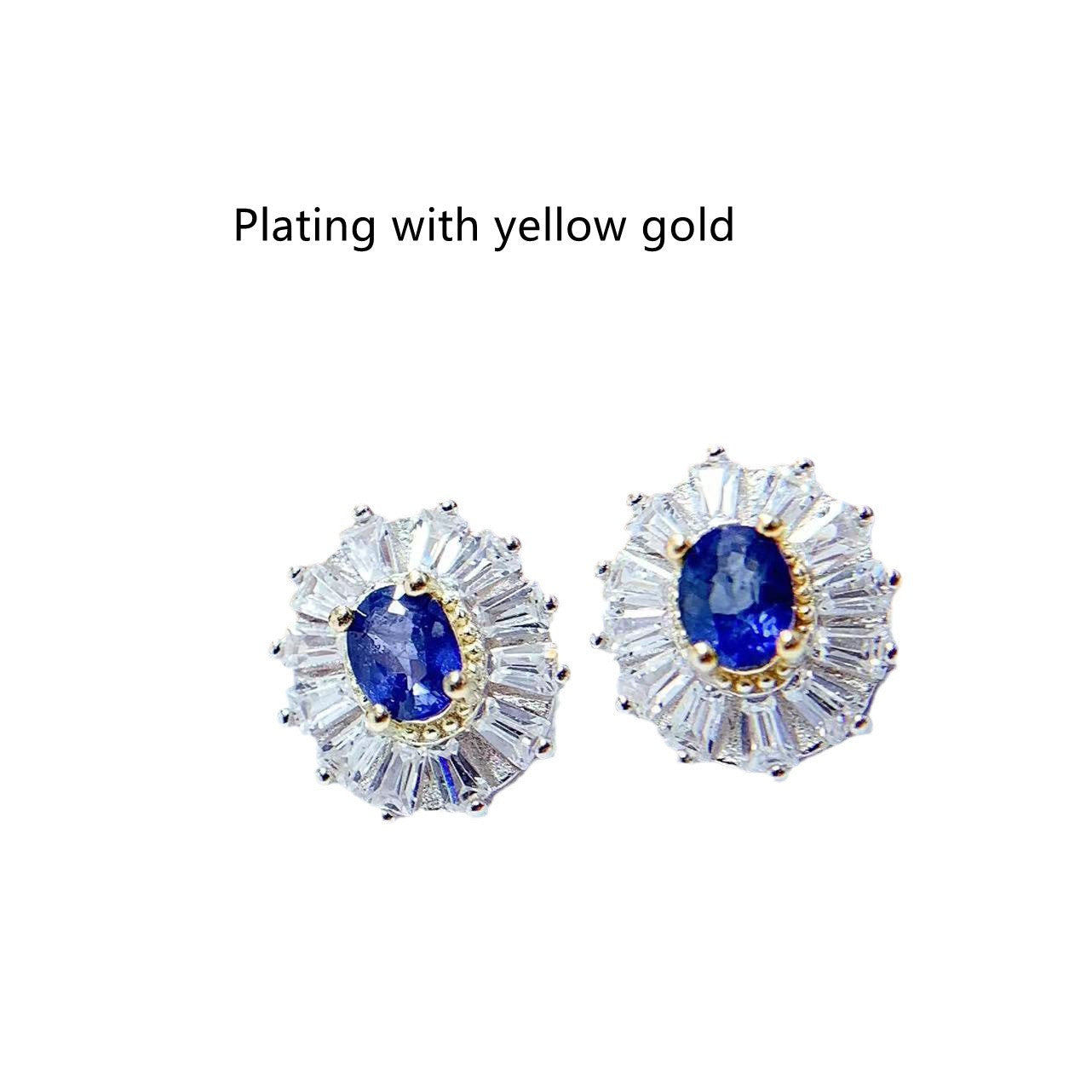 925 Silver Inlaid Natural Sri Lankan Sapphire Stud Earrings-Jewearrings