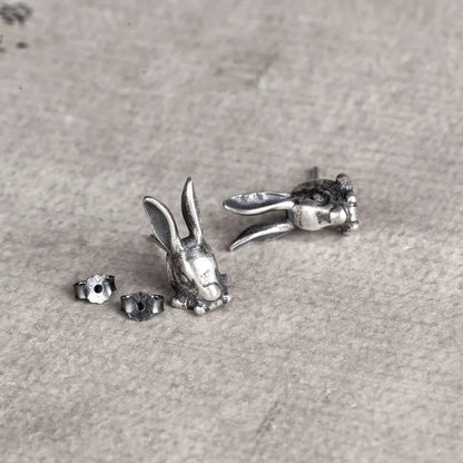 S925 Sterling Silver Retro Punk Rabbit Stud Earrings-Jewearrings