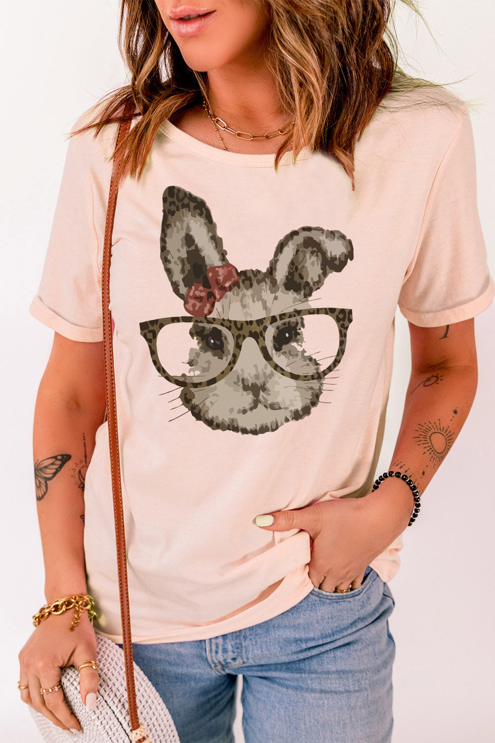 Easter Bunny Graphic Cuffed T-Shirt-Jewearrings