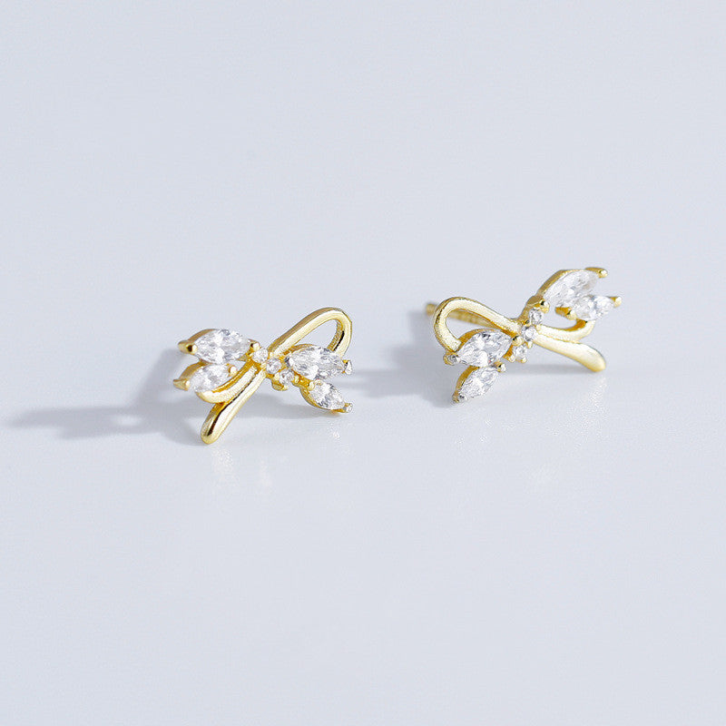 Silver Delicate Zircon Cutout Bow Stud Earrings-Jewearrings