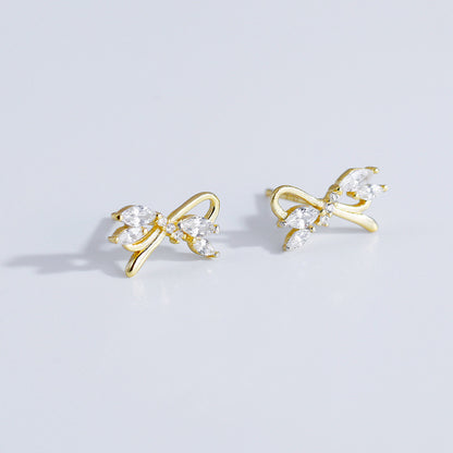 Silver Delicate Zircon Cutout Bow Stud Earrings-Jewearrings