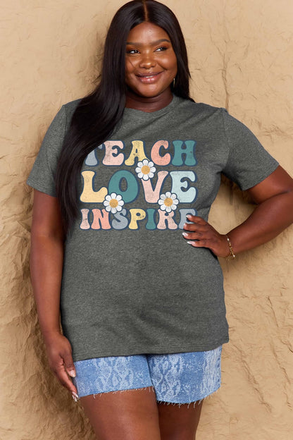 Simply Love Full Size TEACH LOVE INSPIRE Graphic Cotton T-Shirt-Jewearrings