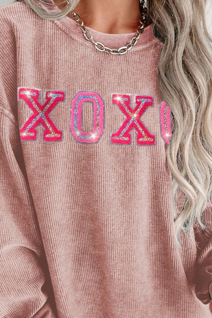 XOXO Round Neck Dropped Shoulder Sweatshirt-Jewearrings