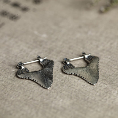 925 Silver Punk Vintage Triangle Shark Earrings Tooth Serrated Sterling Silver Ear Clip-Jewearrings