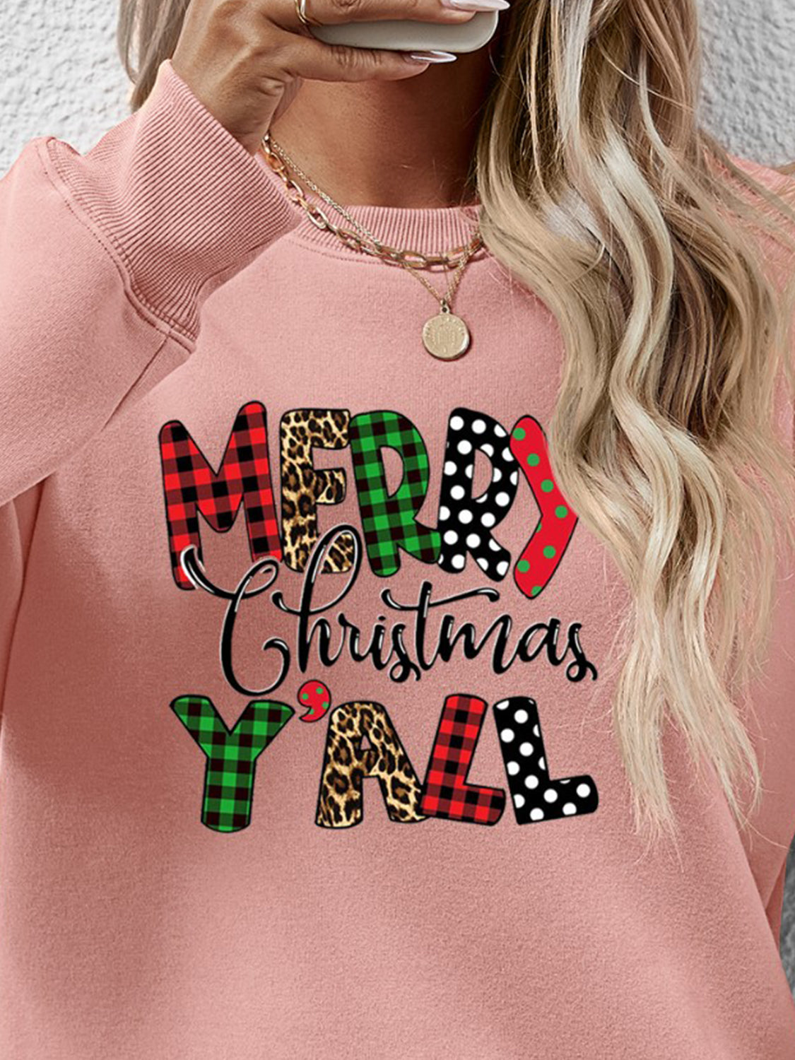 Letter Graphic Round Neck Long Sleeve Sweatshirt-Jewearrings