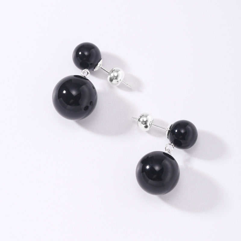 925 Sterling Silver Ball Black Agate Stud Earrings For Women-Jewearrings