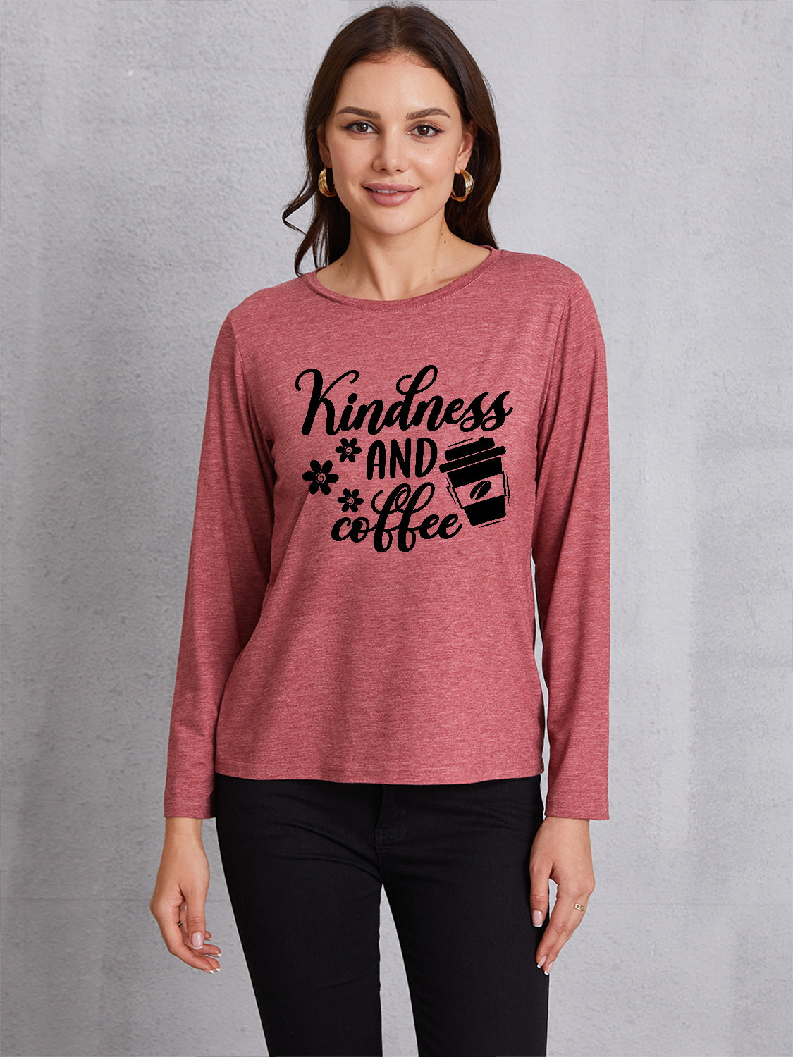 KINDNESS AND COFFEE Round Neck T-Shirt-Jewearrings