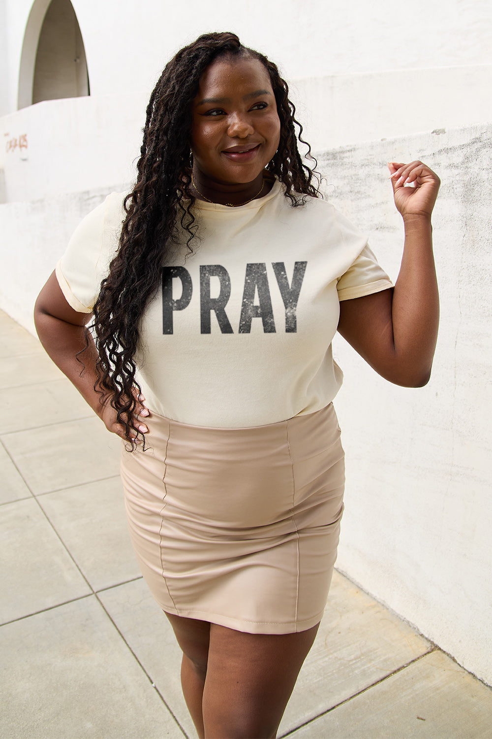 Simply Love Full Size PRAY Round Neck T-Shirt-Jewearrings