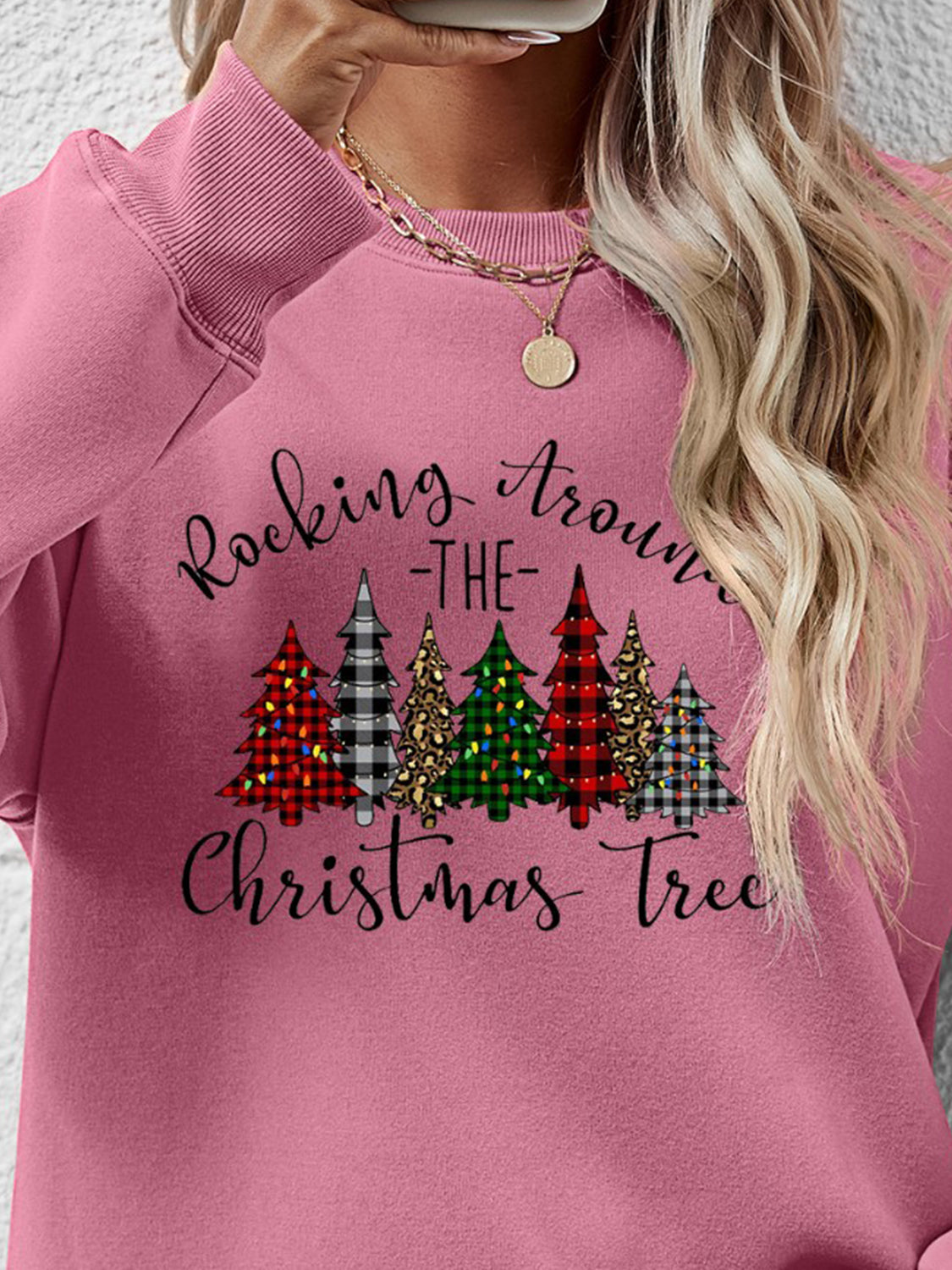 Christmas Tree Graphic Round Neck Sweatshirt-Jewearrings