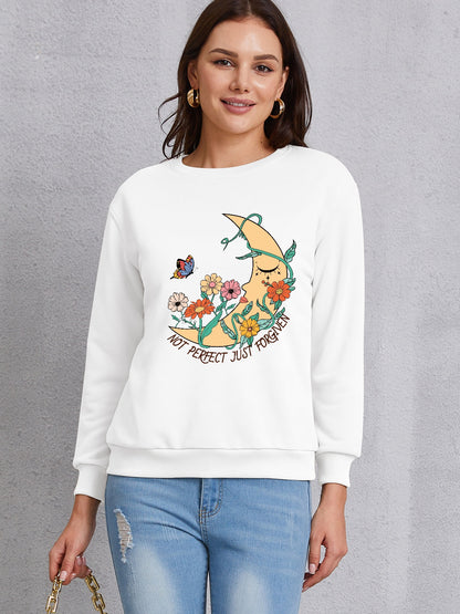 Graphic Round Neck Dropped Shoulder Sweatshirt-Jewearrings