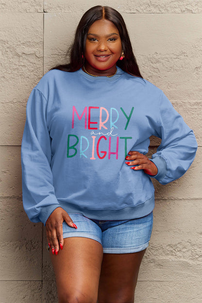 Simply Love Full Size MERRY AND BRIGHT Graphic Sweatshirt-Jewearrings