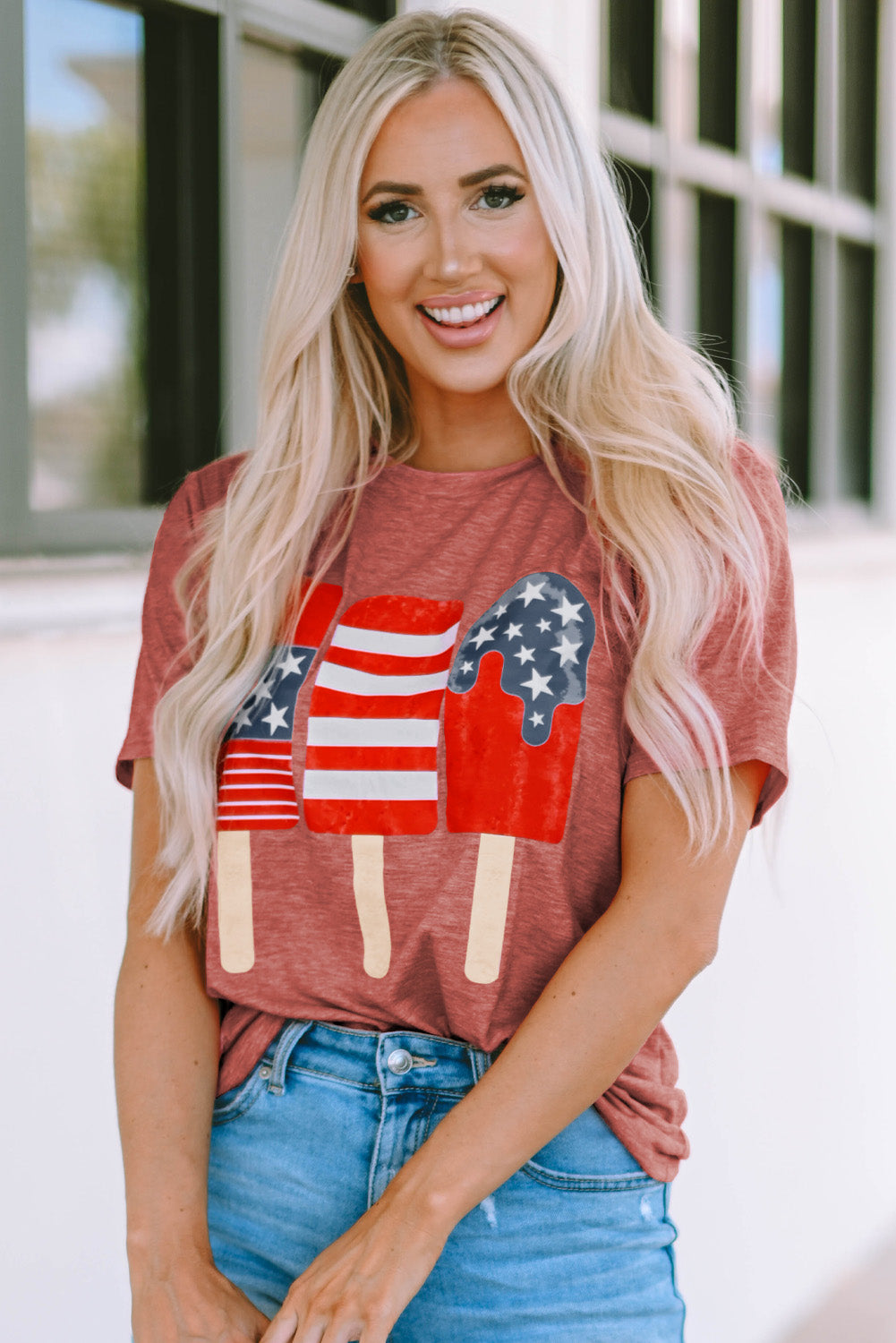 US Flag Round Neck Short Sleeve T-Shirt-Jewearrings