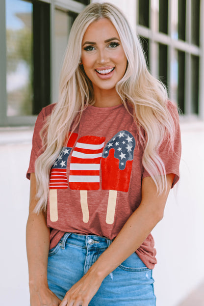 US Flag Round Neck Short Sleeve T-Shirt-Jewearrings