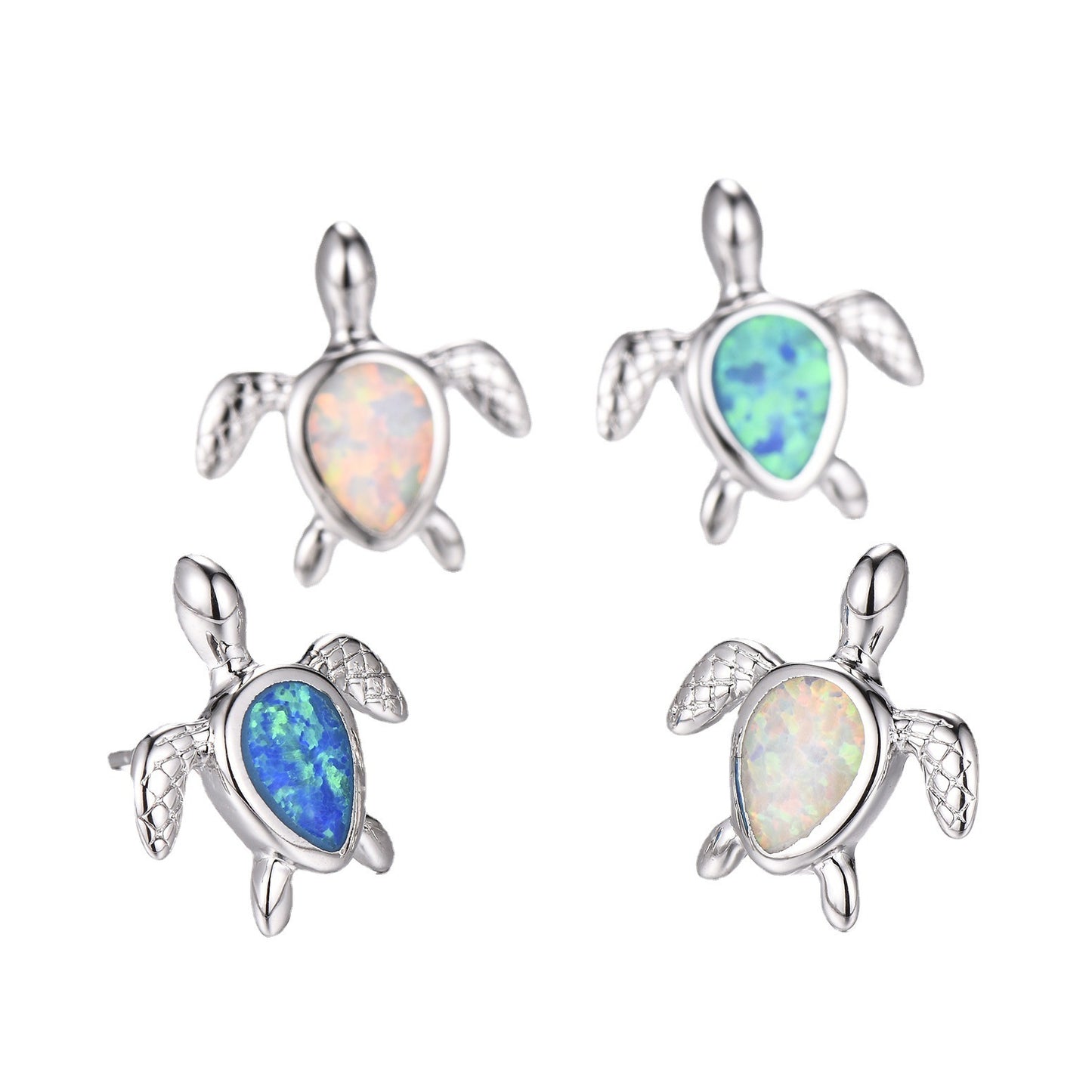 Explosive Accessories White Opal Drop-shaped Turtle Forefoot Pattern Earrings-Jewearrings