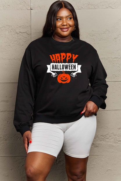 Simply Love Full Size HAPPY HALLOWEEN Graphic Sweatshirt-Jewearrings