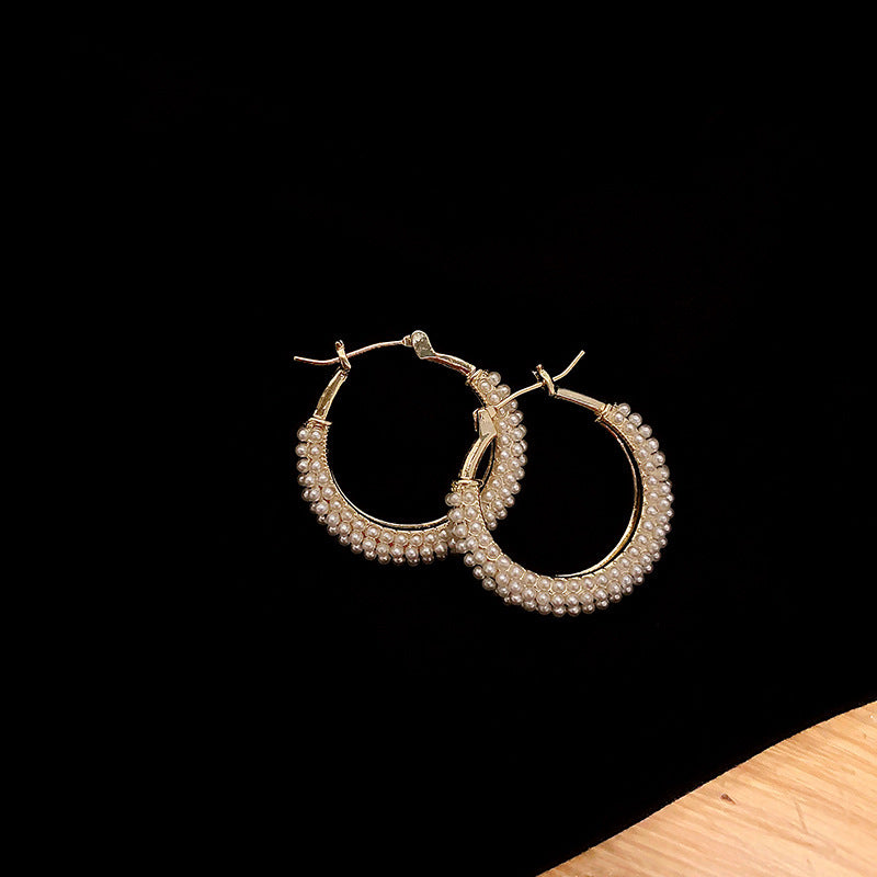 Temperament Entry Lux High-grade Hoop And Pearl Earrings-Jewearrings