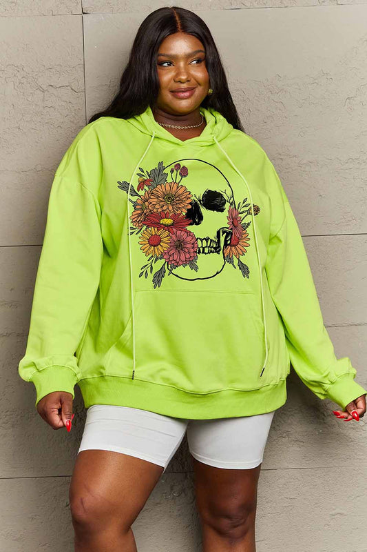 Simply Love Simply Love Full Size Floral Skull Graphic Hoodie-Jewearrings