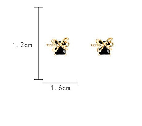 Sterling Silver Needle Black Bow Earrings For Women-Jewearrings