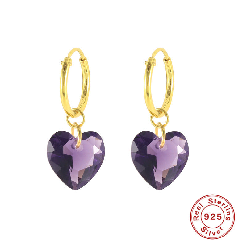 S925 Sterling Silver Heart-shaped Crystal Earrings-Jewearrings