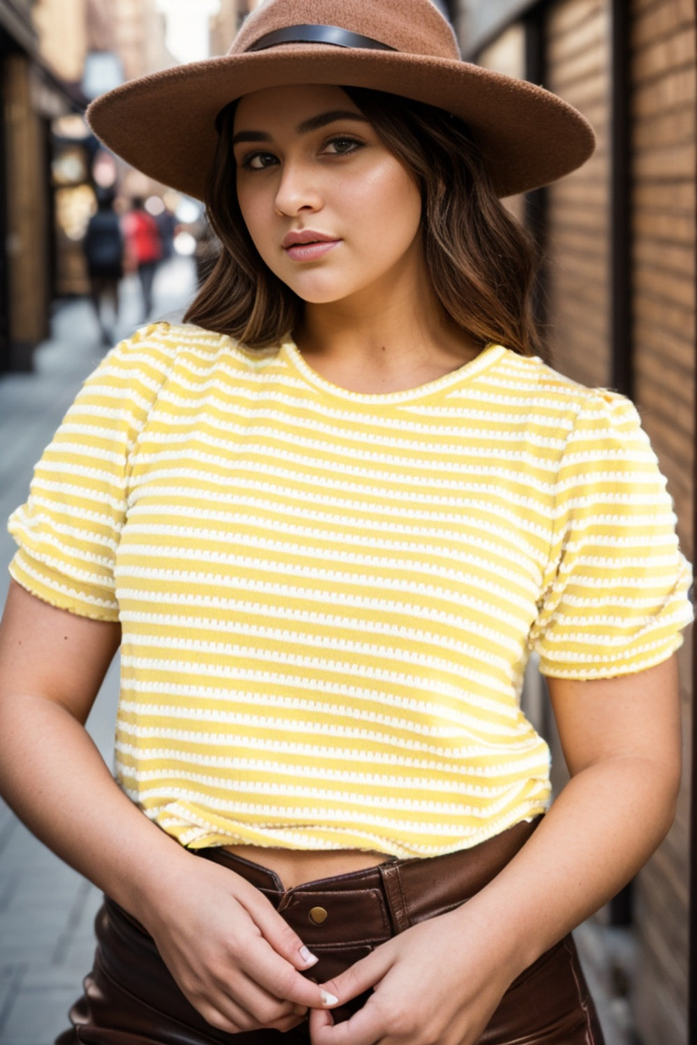 Plus Size Striped Round Neck T-Shirt-Jewearrings