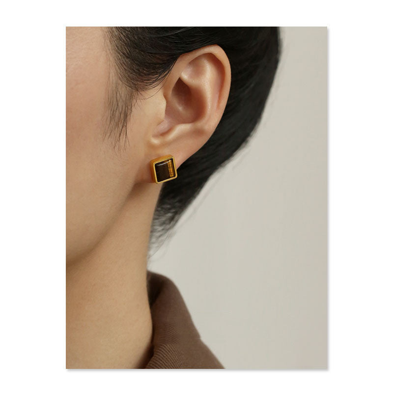 Women's Retro Fashion Minimalism Natural Stone Stud Earrings-Jewearrings