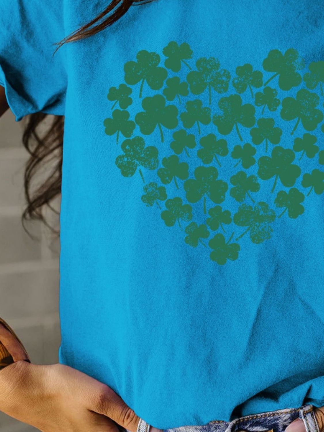 Full Size Lucky Clover Round Neck Short Sleeve T-Shirt-Jewearrings