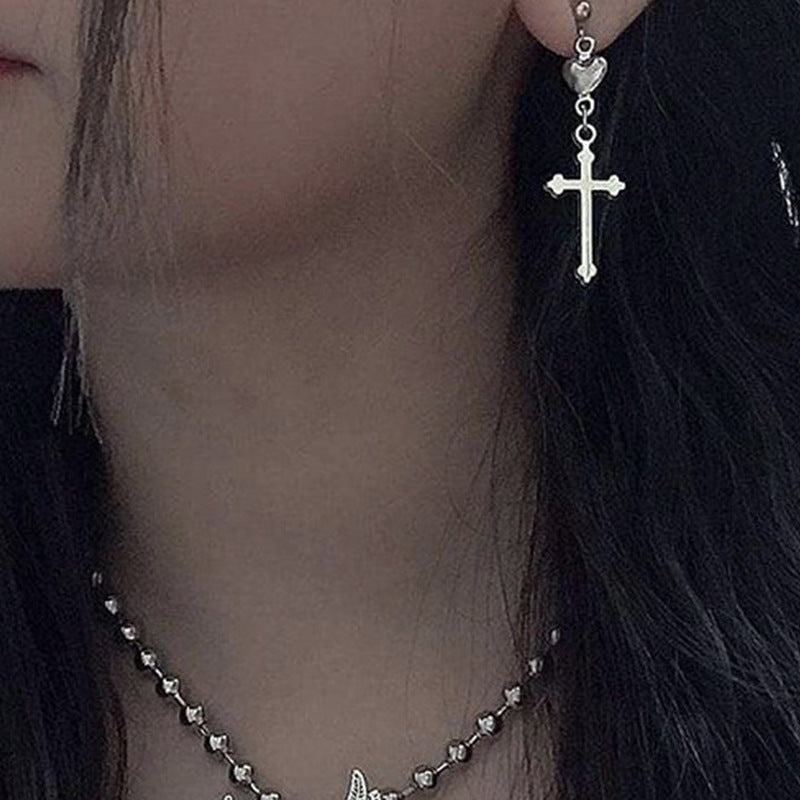 Vintage Cross Love Heart Earrings Dark-Jewearrings