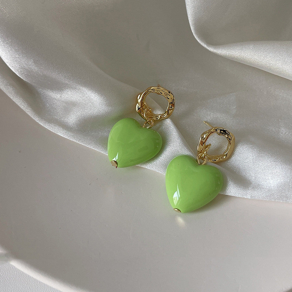 Women's Fashion Simple Silver Needle Avocado Green Stud Earrings-Jewearrings