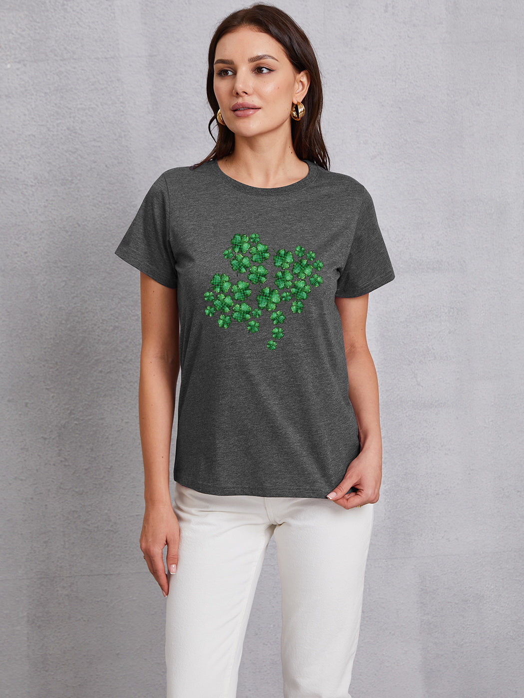 Lucky Clover Round Neck T-Shirt-Jewearrings