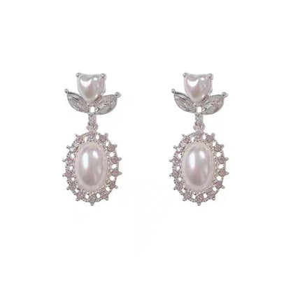 Love Pearl Rhinestone Earrings-Jewearrings