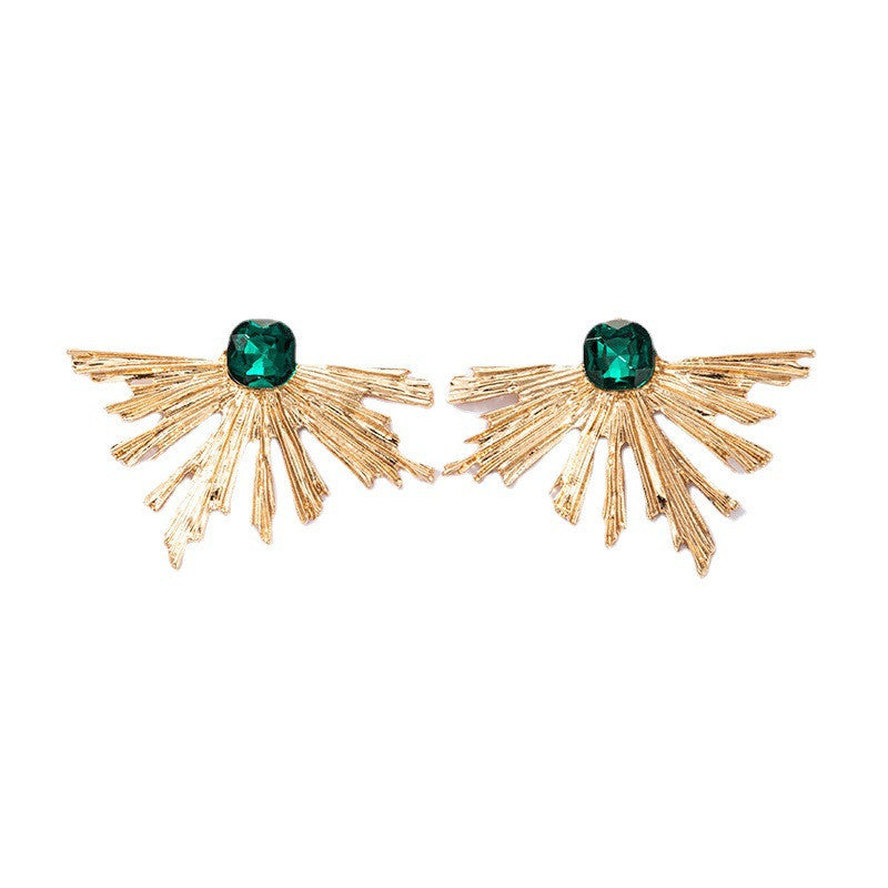 Irregular Semicircle Fan-shaped Emerald Ins Wind Alloy Earrings-Jewearrings