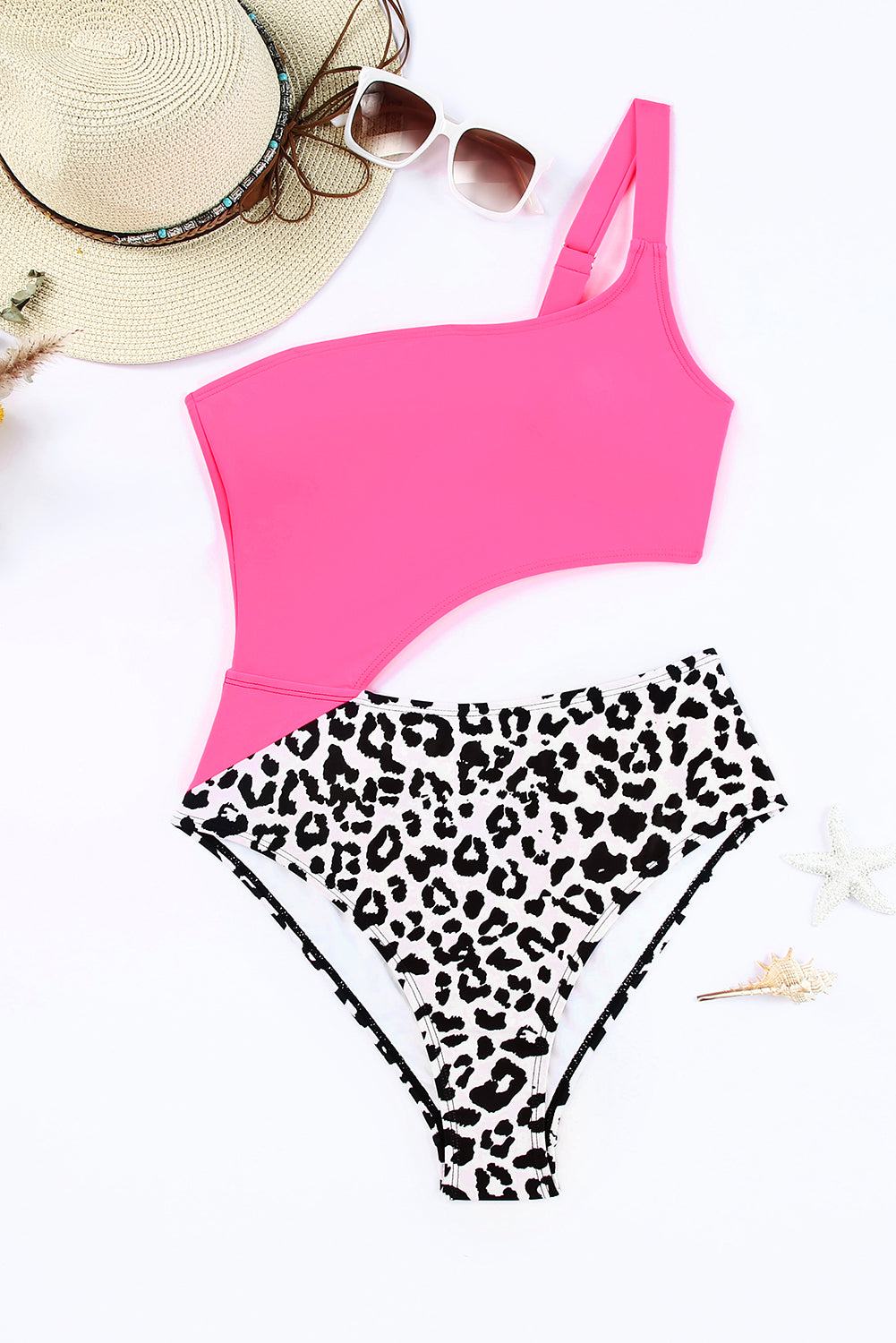 Leopard Cutout One-Shoulder One-Piece Swimsuit-Jewearrings