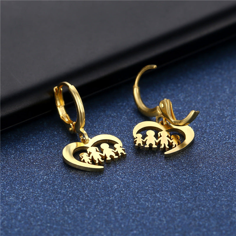 Female Christmas Gift Golden Love Family Series Stud Earrings-Jewearrings