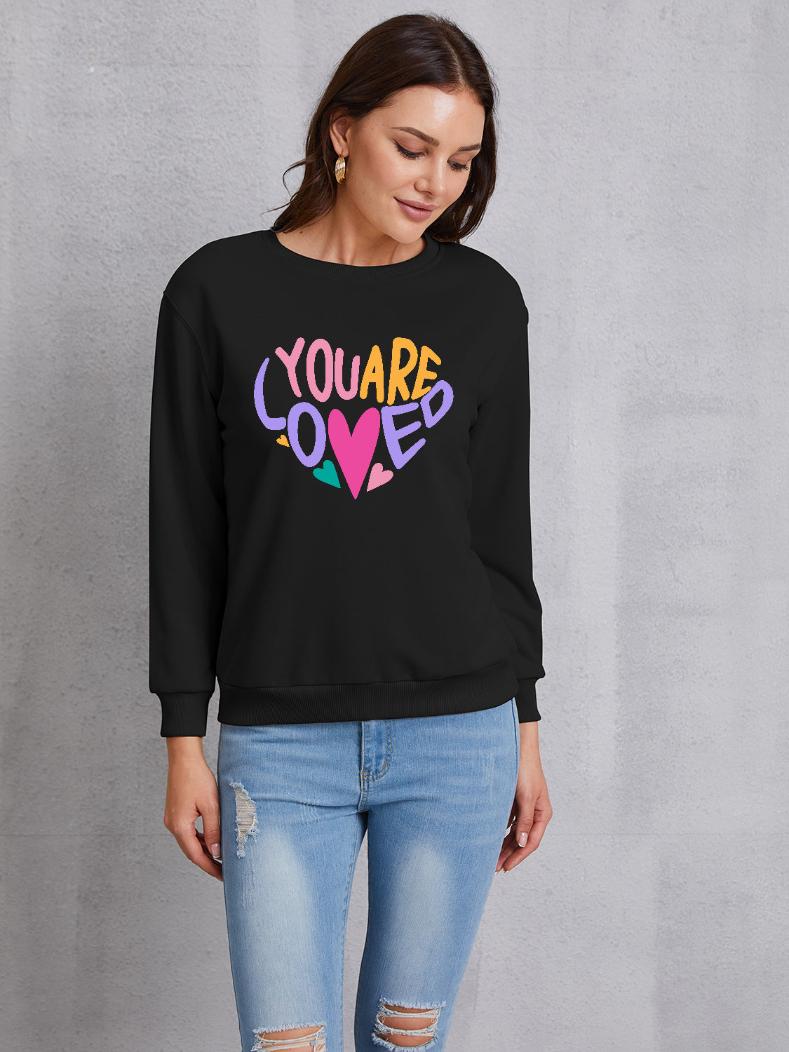 YOU ARE LOVED Dropped Shoulder Sweatshirt-Jewearrings