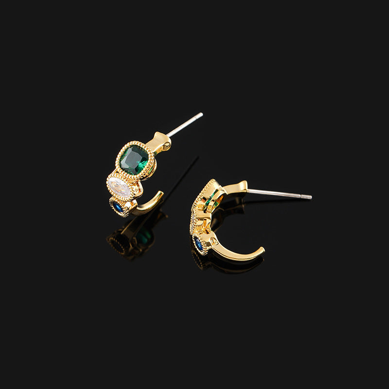 French Contrast Emerald Zircon Earrings-Jewearrings