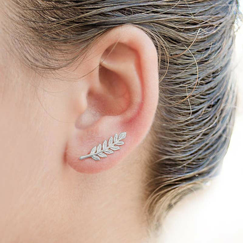 Simple Tree Leaf Alloy U-shaped Ear Clip Earrings-Jewearrings