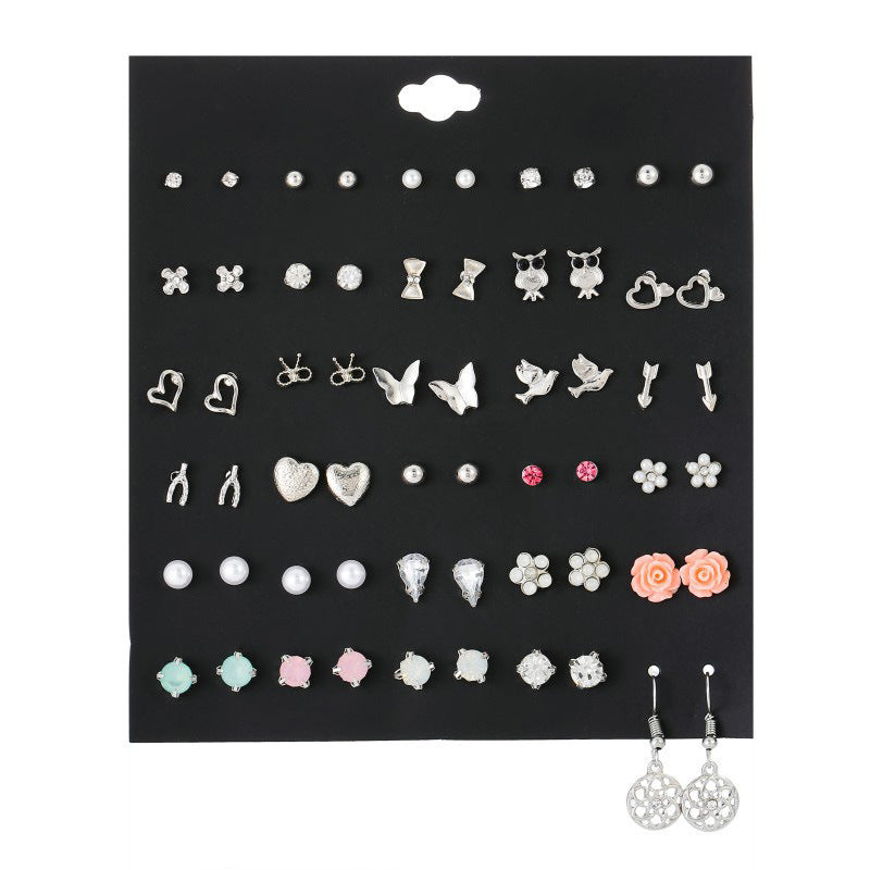 Heart-shaped Combination Bow Stud Earrings Set-Jewearrings