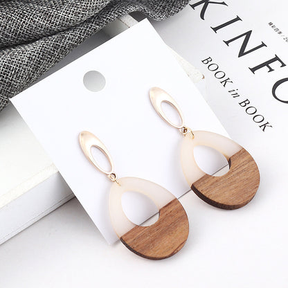 Wooden Patch Earrings Simple All Match Water Drop Stud Earrings For Women-Jewearrings