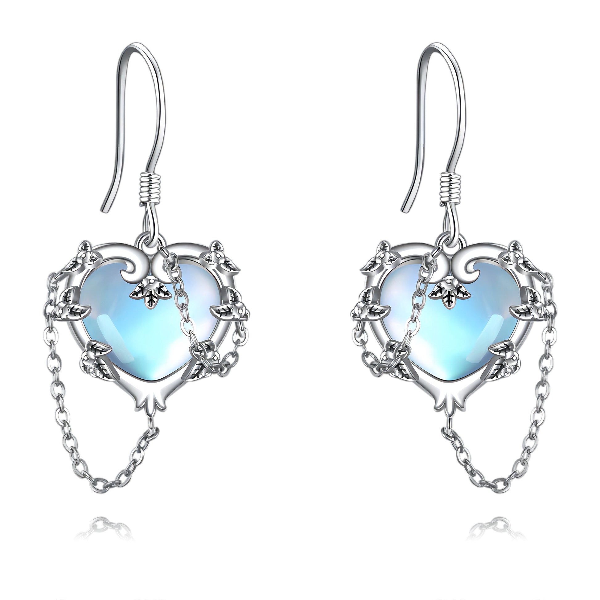 Witches Heart Moonstone Earrings 925 Sterling Silver Jewelry for Women-Jewearrings