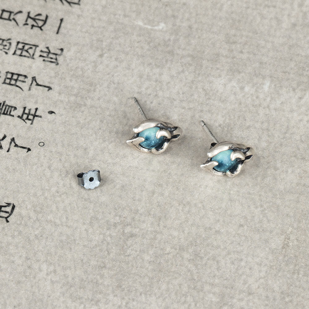 925 Sterling Silver Dragon Soul Topaz Stud Earrings-Jewearrings