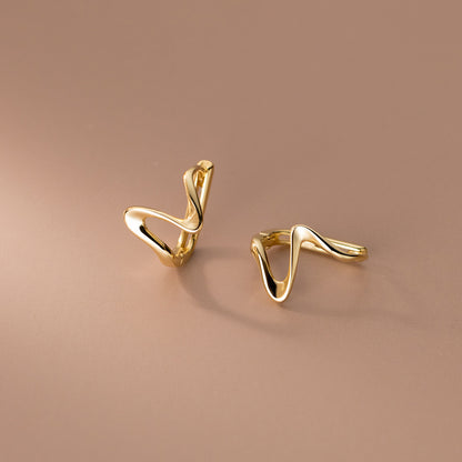 S925 Sterling Silver Ear Clip Wavy Pattern Special-interest Design Curve Asymmetric Earrings-Jewearrings