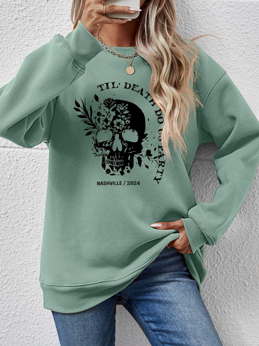 Graphic Round Neck Dropped Shoulder Sweatshirt-Jewearrings