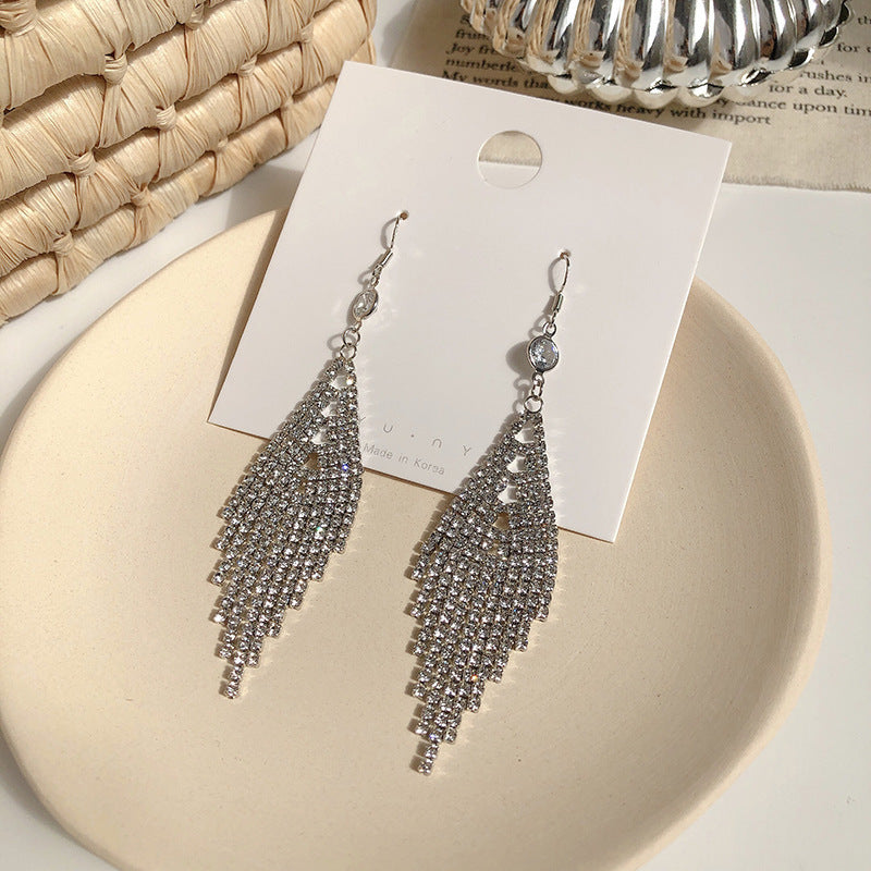 Earrings Stud Earrings Personality Tassel Wild Long Silver Pin Earrings-Jewearrings