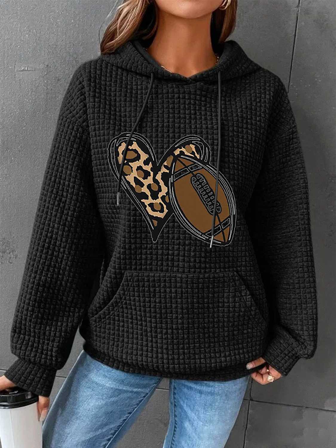 Heart & Football Graphic Hoodie-Jewearrings