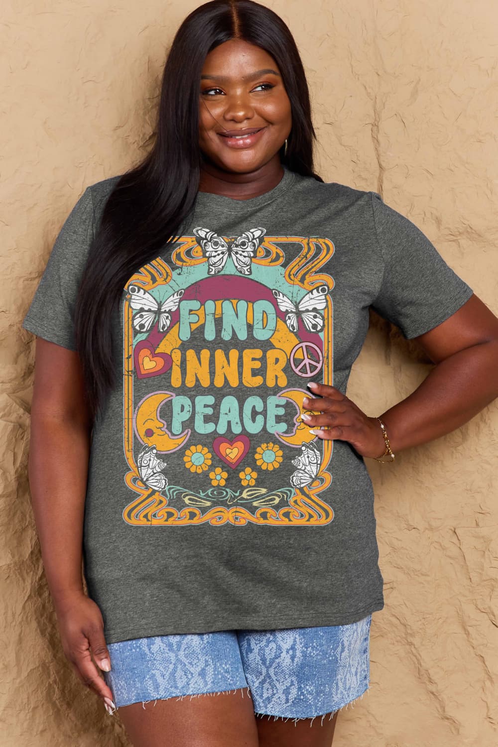 Simply Love Full Size FIND INNER PEACE Graphic Cotton T-Shirt-Jewearrings