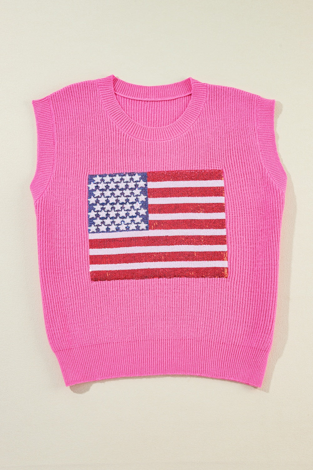 Sequin US Flag Round Neck Sweater Vest-Jewearrings