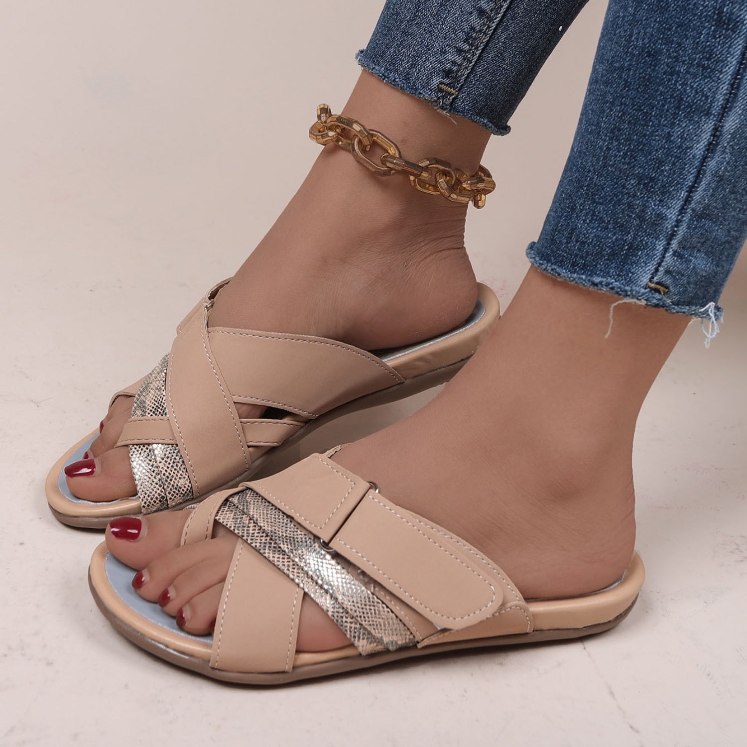 Crisscross PU Leather Open Toe Sandals-Jewearrings