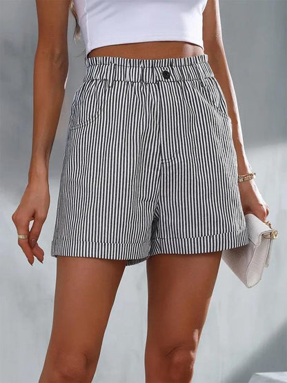 Full Size High Waist Striped Shorts-Jewearrings